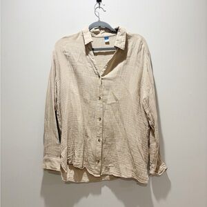 Old Navy Women's Beige Button-Down Shirt Cotton Gauze Lightweight Size Medium